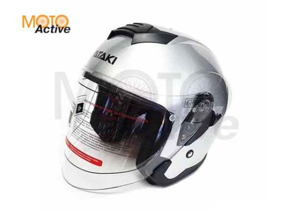 Шлем (открытый со стеклом) Ataki JK526 Solid, серебристый глянцевый